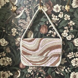 Studio 12 Hand beaded Wave Beach Bag Pink Brown Shoulder Bag Purse